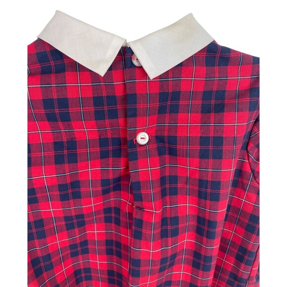 Vintage Sears Girls Plaid Smocked Dress w/Peter Pan Collar & Puff Sleeves Size 5 - Picture 3 of 8
